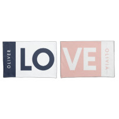 Couple Pink Blue Serif Love Typography Modern Pillow Case at Zazzle