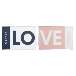 Couple pink blue serif love typography modern pillow case