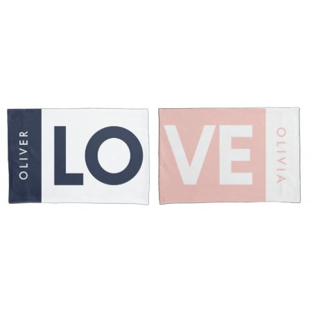 Couple Pink Blue Serif Love Typography Modern Pillow Case