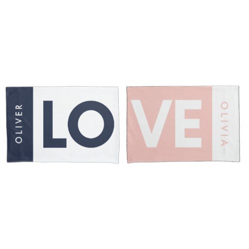 Couple pink blue serif love typography modern pillow case