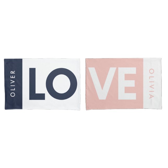 Couple pink blue serif love typography modern pillow case (Front-Set)