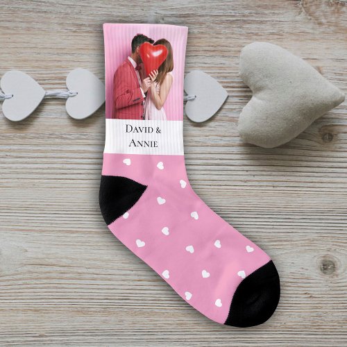 Couple Pink Pattern White Heart Valentines Day Socks