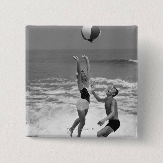 Couple Playing with a Beachball Button (Front)