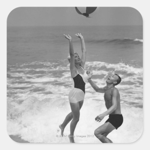 Couple Playing with a Beachball Square Sticker