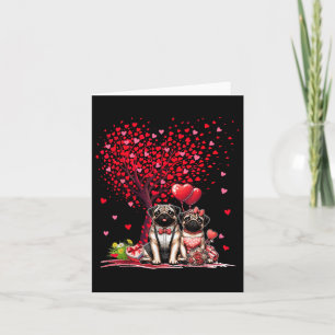 Couple Pugs Cotume Valentines Day Tree Cute Hearts Card
