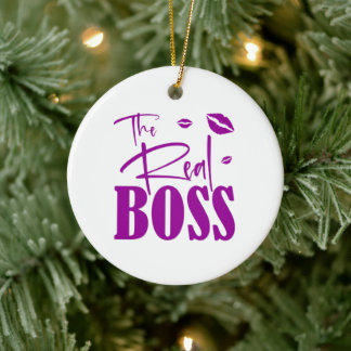 Couple quote: The real boss/ The boss Ceramic Ornament