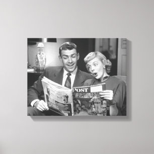 Couple Reading Magazine Canvas Print