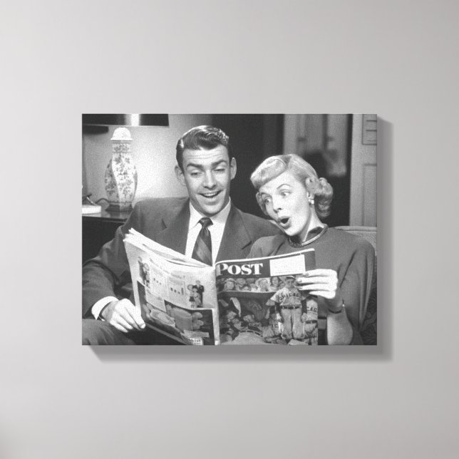 Couple Reading Magazine Canvas Print (Front)