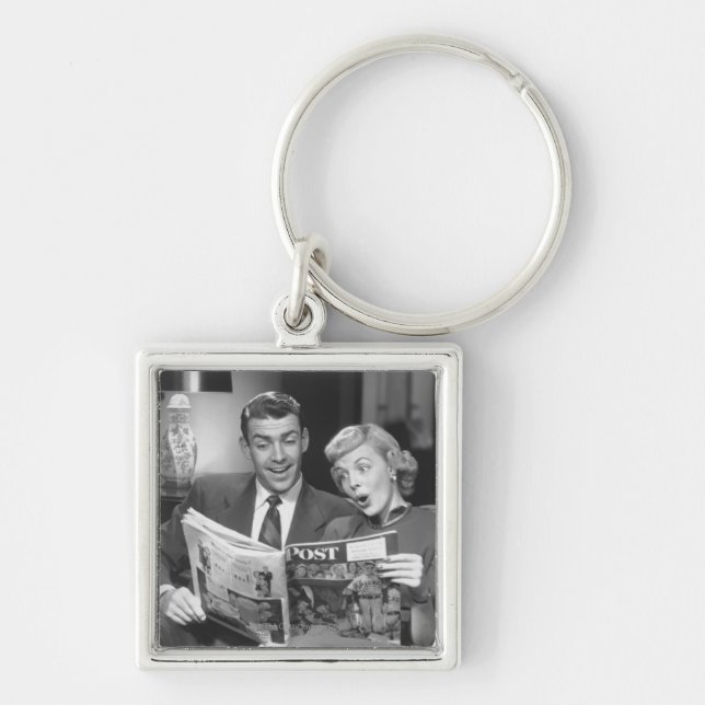Couple Reading Magazine Keychain (Front)