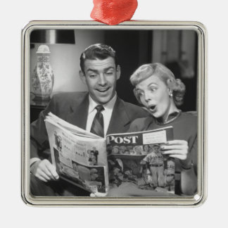 Couple Reading Magazine Metal Ornament