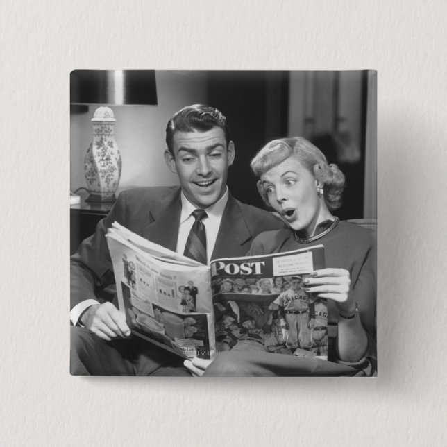 Couple Reading Magazine Pinback Button (Front)