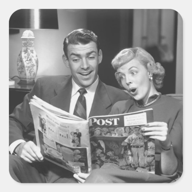 Couple Reading Magazine Square Sticker (Front)