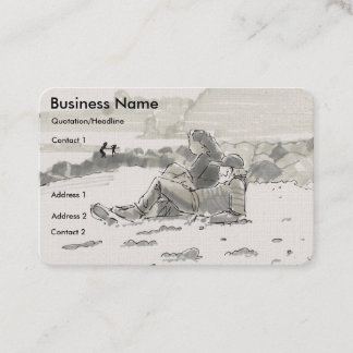 Couple Relaxing on Beach Drawing Business Cards