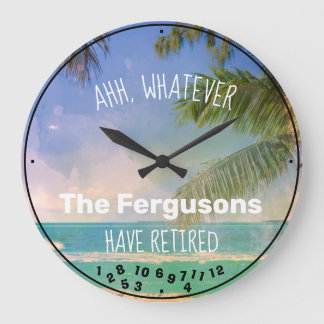 Couple Retired Family Name Beach Retirement Large Clock