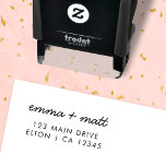 Couple Return Address Modern Minimalist Wedding Self-inking Stamp<br><div class="desc">Simple,  stylish couple return address stamp in a modern minimalist design style with an elegant natural script typography in classic black and white,  with an informal handwriting style font. The text can easily be personalized for a super unique stamp for your wedding invitations or everyday use!</div>