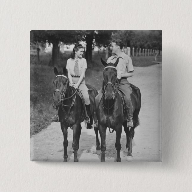 Couple Riding Horses Button (Front)