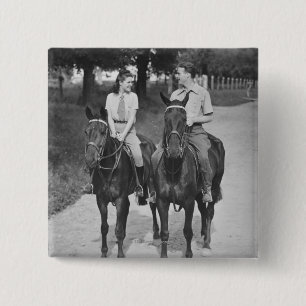 Couple Riding Horses Button