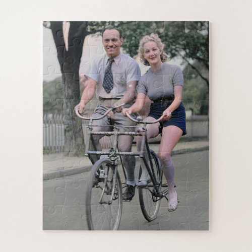 Couple Riding Malvern Star Bike 1930s Color Redux Jigsaw Puzzle