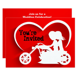 Couple Riding Motorcycle, Heart Wedding Invitation