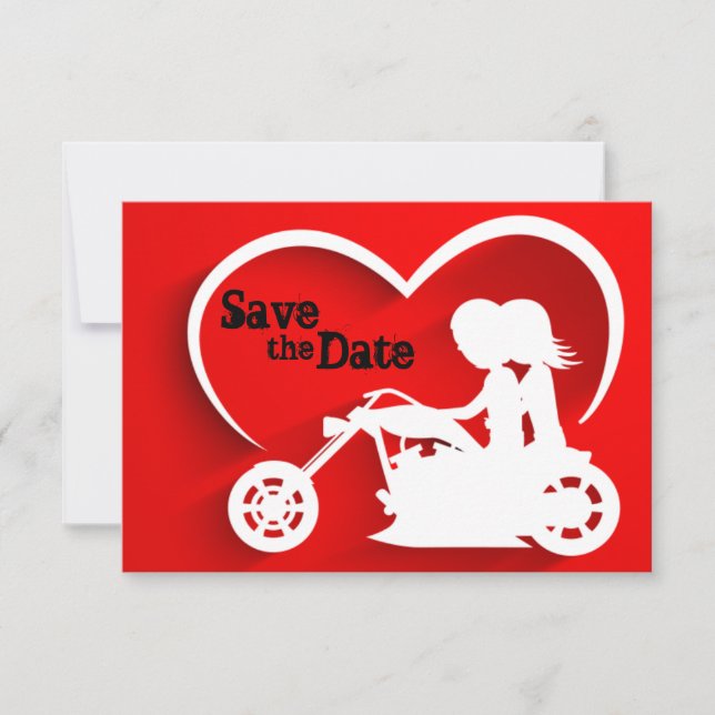 Couple Riding Motorcycle Save the Date Wedding Invitation (Front)