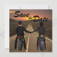 Couple Riding Motorcycles at Sunset Wedding Save T