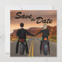 Couple Riding Motorcycles on Rocky Highway Wedding