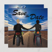 Couple Riding Motorcycles on Sunny Highway Wedding Save The Date (Front/Back)