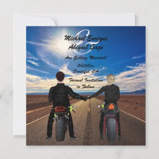 Couple Riding Motorcycles on Sunny Highway Wedding Save The Date