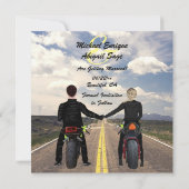 Couple Riding Motorcycles Road and Fields Wedding Save The Date (Back)