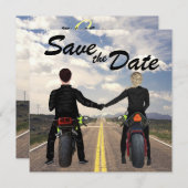 Couple Riding Motorcycles Road and Fields Wedding Save The Date (Front/Back)