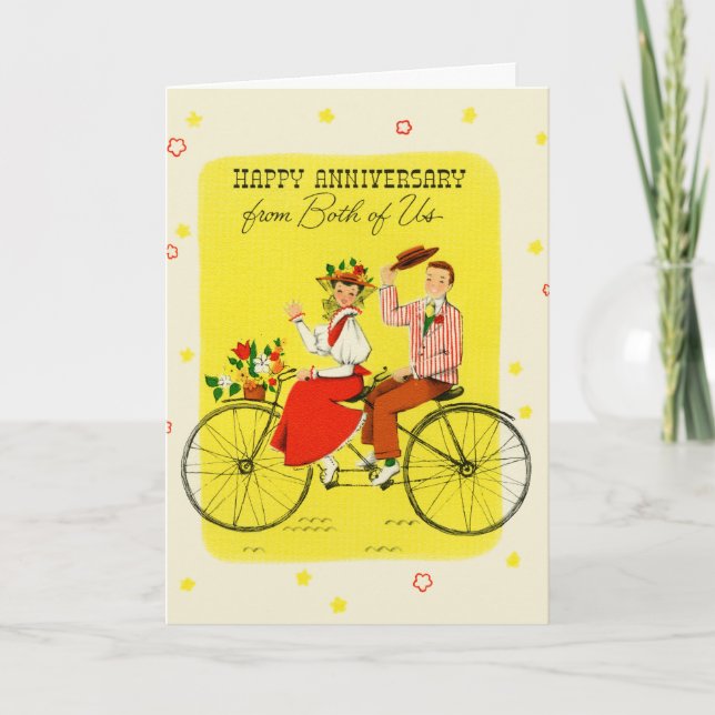 Couple Riding Tandem Happy Anniversary Holiday Card (Front)
