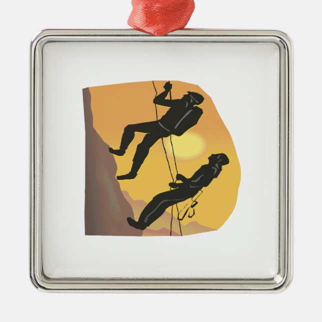 Couple Rock Climbing Metal Ornament (Front)