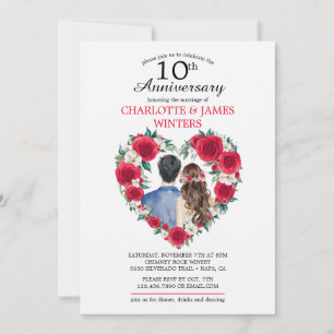 Couple Roses watercolor 10th Wedding Anniversary Invitation