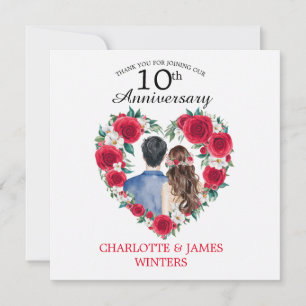 Couple Roses watercolor 10th Wedding Anniversary Thank You Card