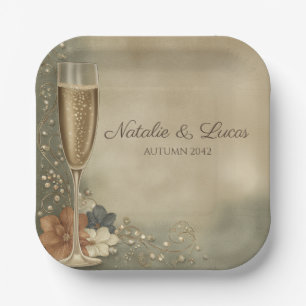Couple’s Champagne Floral Wedding Shower Paper Plates