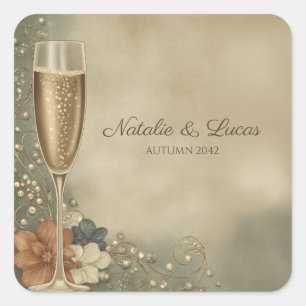 Couple’s Champagne Floral Wedding Shower Square Sticker