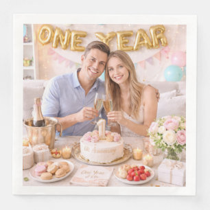 Couple’s First Wedding Anniversary Celebration Pho Paper Dinner Napkins