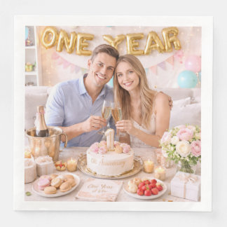 Couple’s First Wedding Anniversary Celebration Pho Paper Dinner Napkins