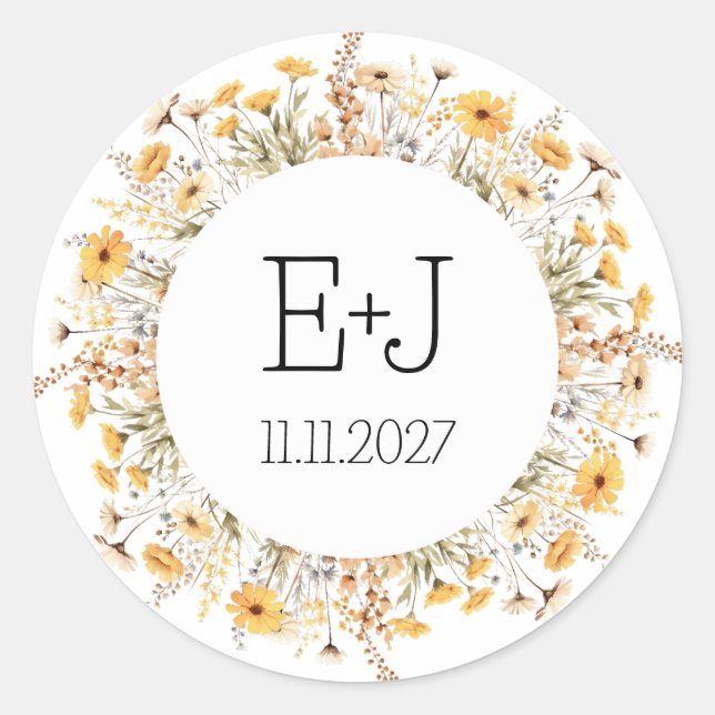 Couple’s initials sticker wildflower wedding (Front)