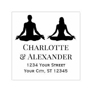 Couple’s Lotus Yoga Pose Names Return Address Self-inking Stamp