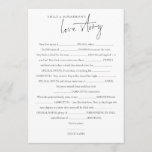 Couple’s Love Story Wedding Game Card