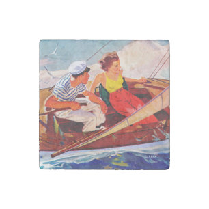 Couple Sailing by R.J. Cavaliere Stone Magnet