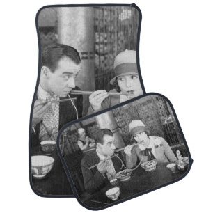 Couple sharing a noodle in a restaurantvintage, fo car floor mat