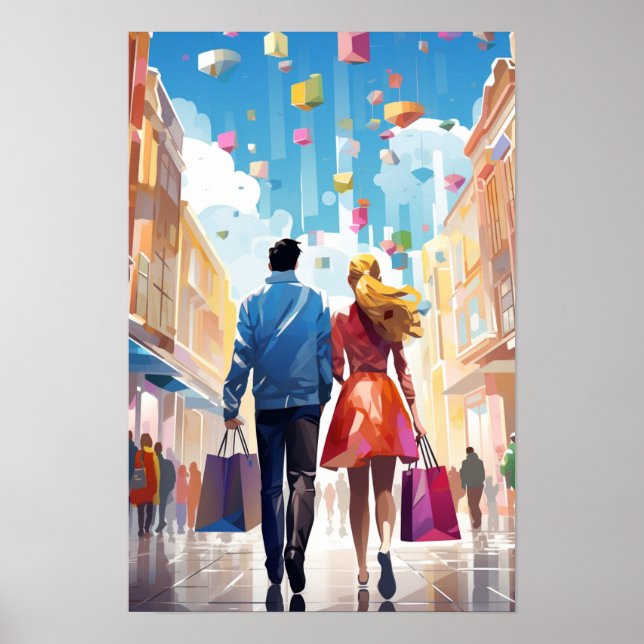 Couple Shopping Together Wall Posters (Front)