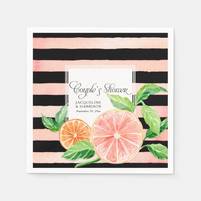 Couple Shower Black Pink Grapefruit Orange Citrus Paper Napkins (Front)
