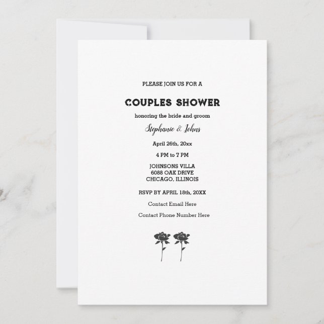 Couple Shower Black White Floral Simple Wedding Invitation (Front)