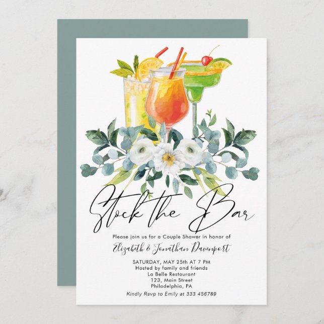 Couple Shower Cocktail Drinks Floral Invitation (Front/Back)