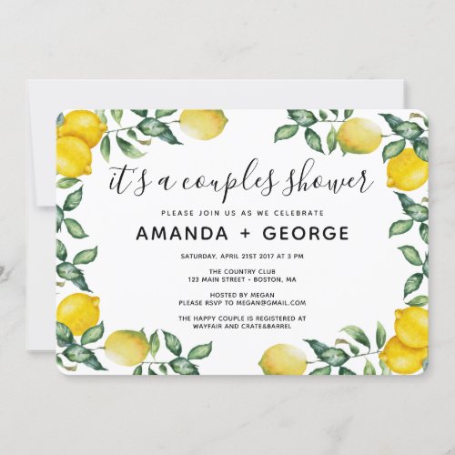 Couple shower Lemons and greenery party Invitation
