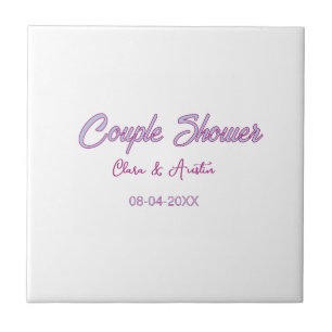 couple shower name date gray trendy simple pink ceramic tile