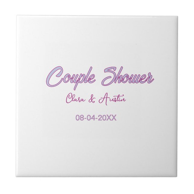 couple shower name date gray trendy simple pink ceramic tile (Front)